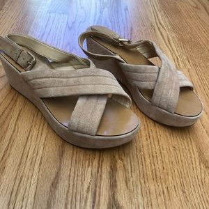 J. Crew Tan Suede Platform Sandals 8